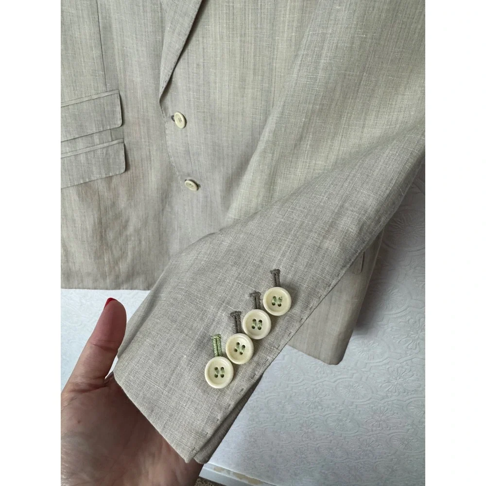 Custom Made Beige Linen Wool Sport Coat Blazer Suit Jacket 42 Short Tailored